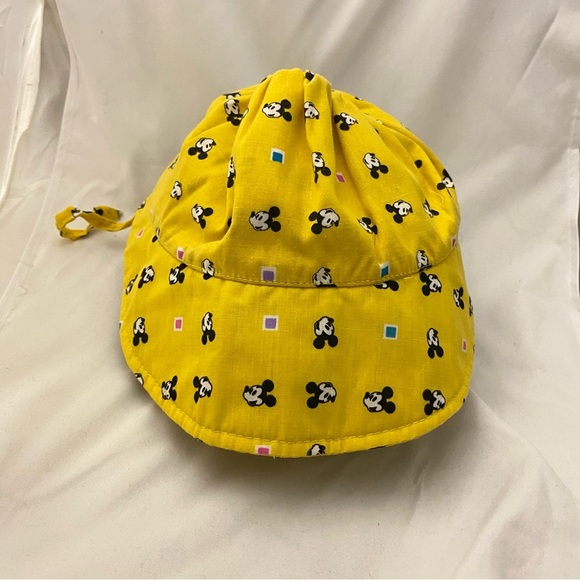Vintage Yellow Mickey Mouse Disney Bonnet Hat Visor KIDS CHILD Size Tie Back - Picture 11 of 12